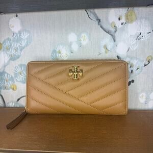 Tory Burch Kira Chevron Zip Continental Wallet in Dusty Almond Leather